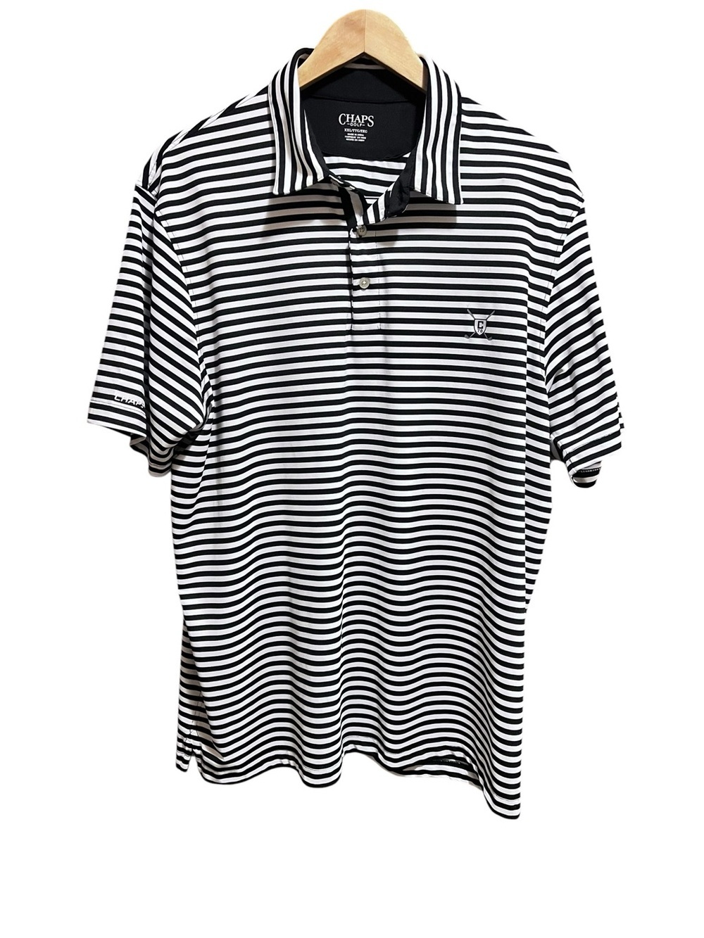 CHAPS Sports Golf Polo Shirt UPF 30 Moisture Wicking Black and White Stripe XXL